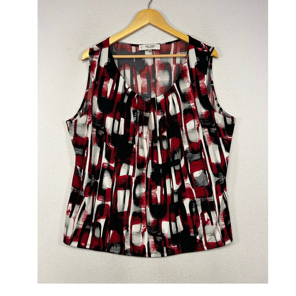 Modern Art Jones Studio Woman 2X Red Black‎ Abstract Pleated Sleeveless Blouse